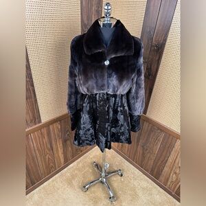 AMERICAN LEGEND BLACKGLAMA DARK RANCH MINK & SWAKARA PERSIAN LAMB FUR JACKET